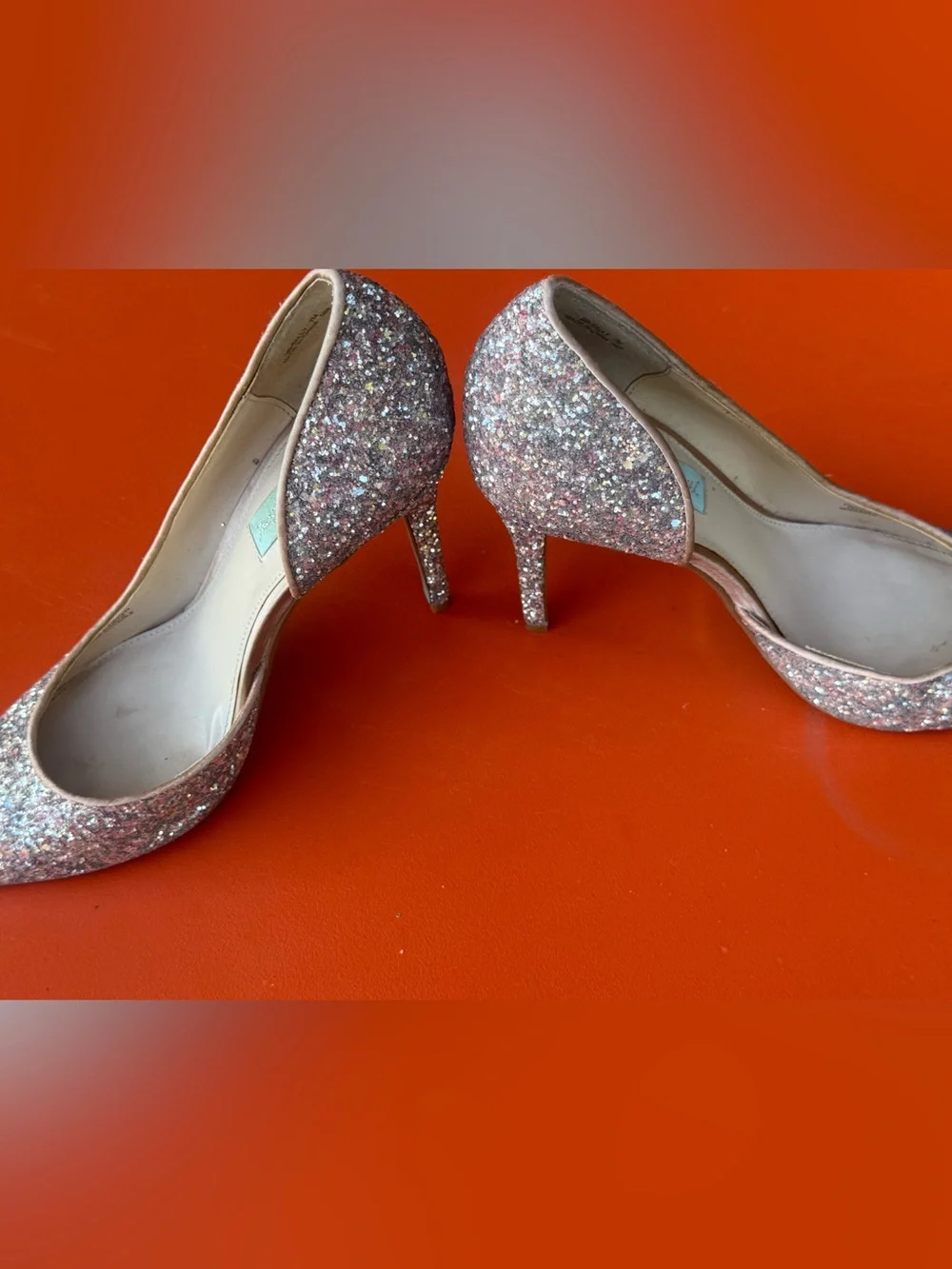 Betsey Johnson Sally Champagne / Light Pink Glitter Heels Size 7